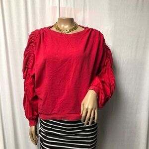 A Picture’s Worth Sweatshirt Womens Medium Red Dolman Drawstring Sleeves Cropped